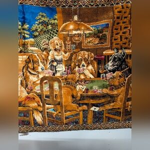 Vintage Wall Art Carpet Hanging Dog's Playing Poker.